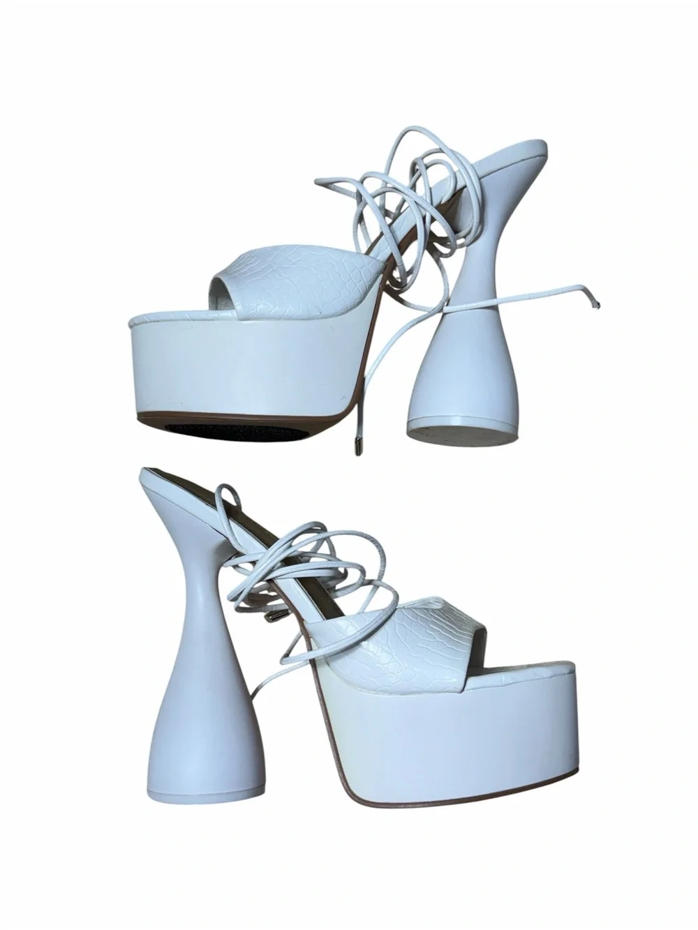 Fashion Nova Thats So Groovy White Tie Strap Platform Heels Womens 8.5